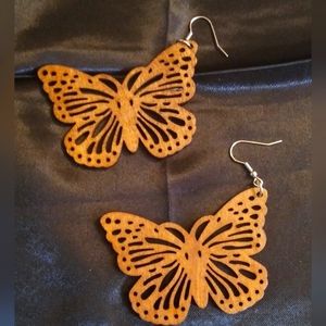 Wooden butterfly earrings with French hooks